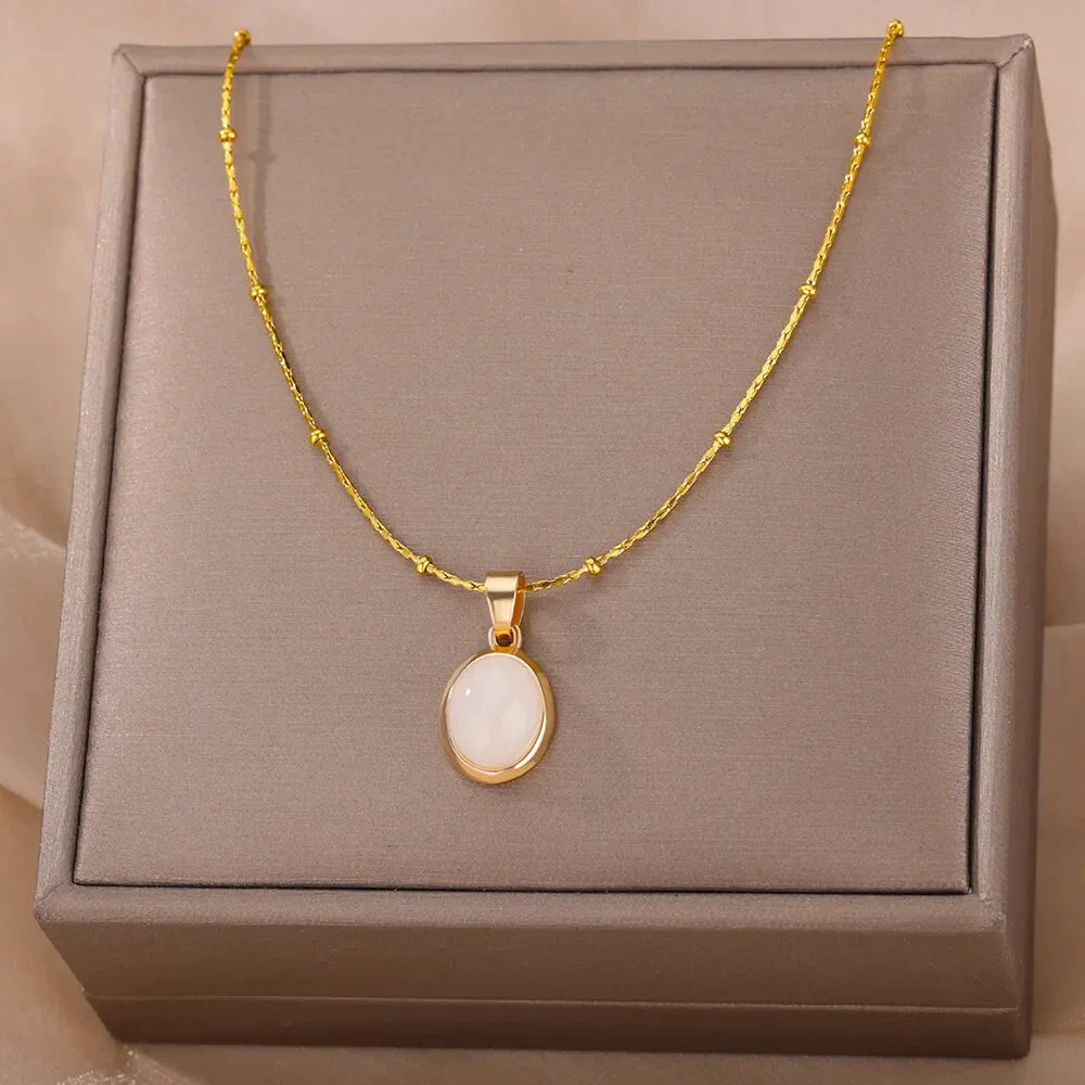 Elise Oval Stone Necklace