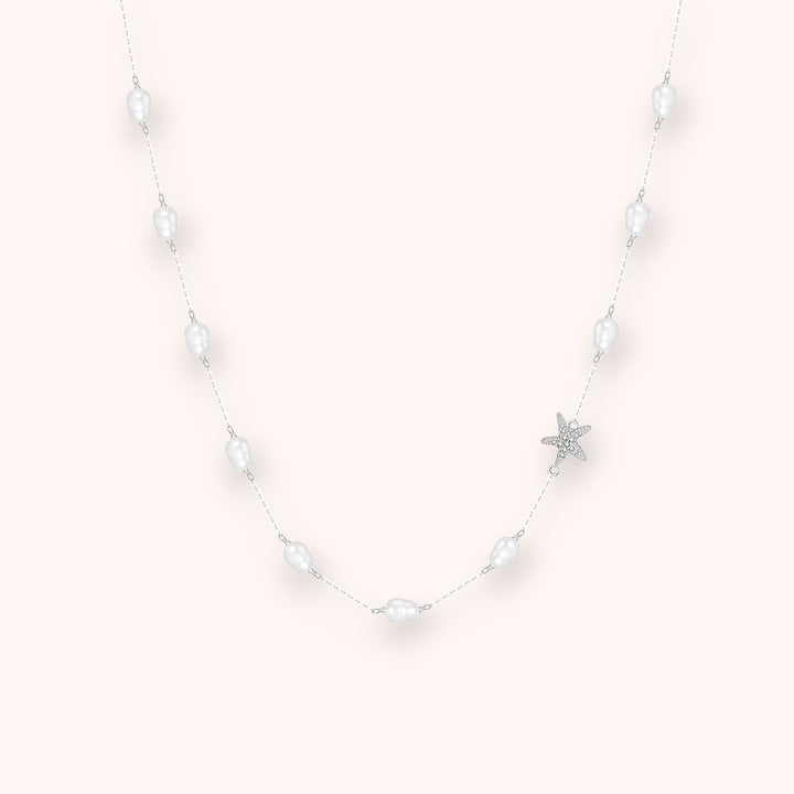 Stellar Pearl Line Necklace – 925 Sterling Silver
