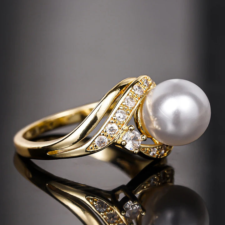Delicate Pearl Crystal Ring