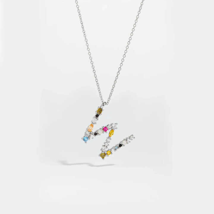 Colorful Crystal Initial Letter 925 Sterling Silver Necklace