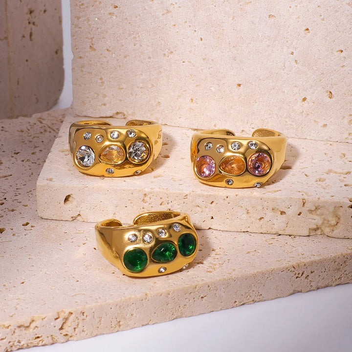 Gemstone Inlay Ring – 18K Gold Plated
