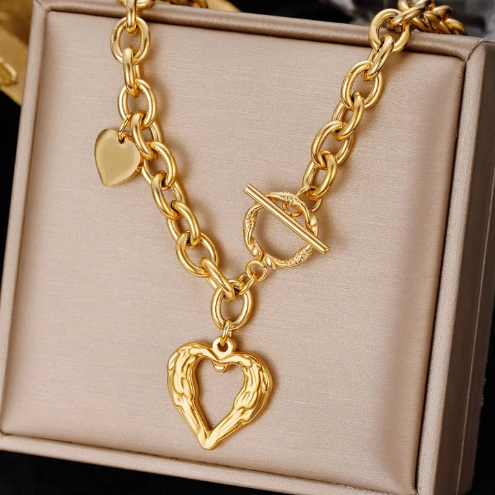 Textured Heart Toggle Necklace