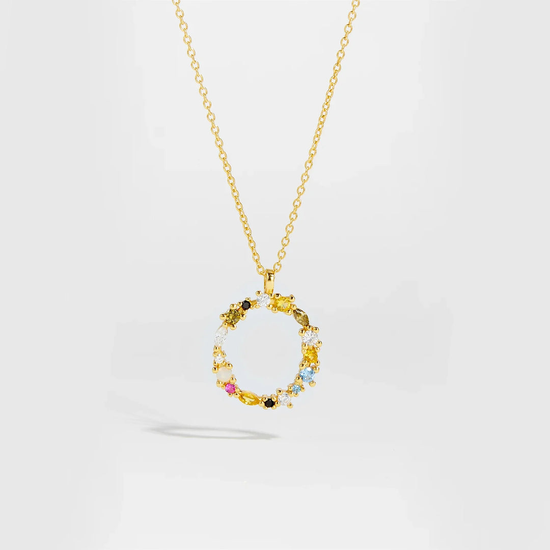 Colorful Crystal Initial Letter 925 Sterling Silver Necklace