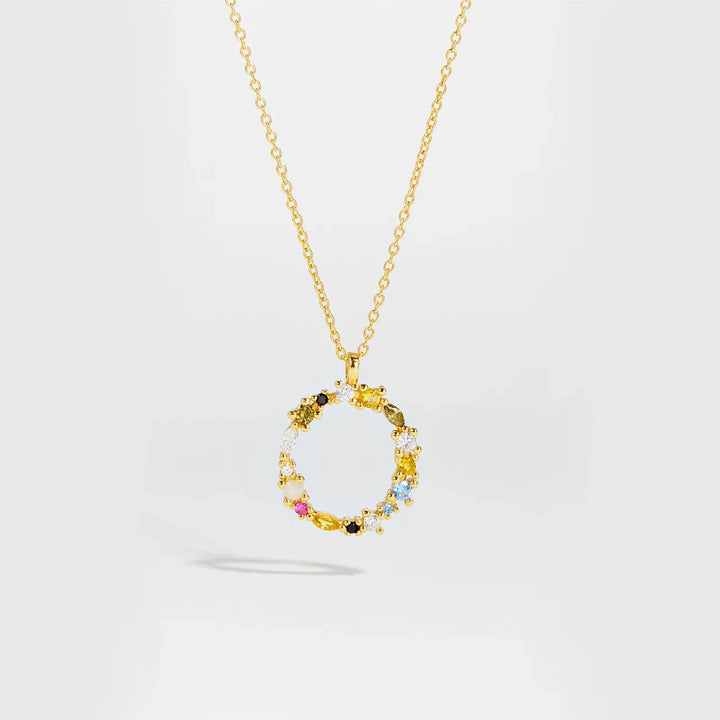 Colorful Crystal Initial Letter 925 Sterling Silver Necklace