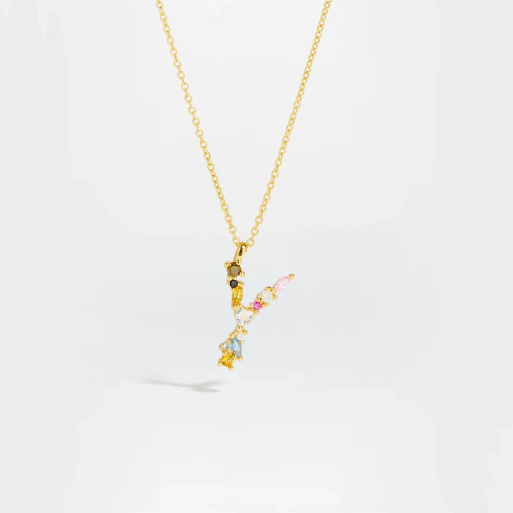Colorful Crystal Initial Letter 925 Sterling Silver Necklace