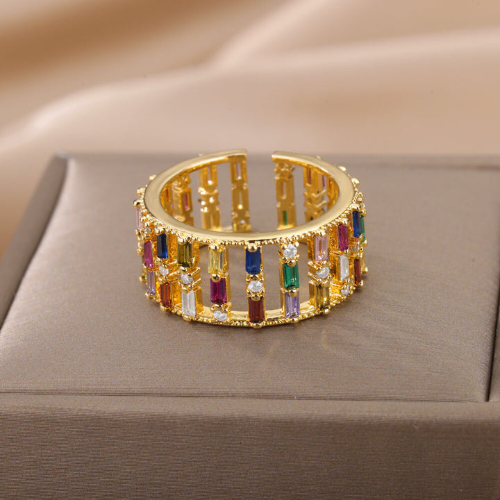 Open Gold Color Zircon Ring