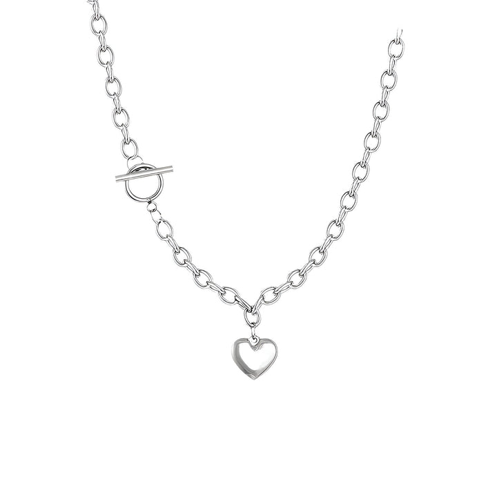 Sterling Silver Puffy Heart Toggle Necklace