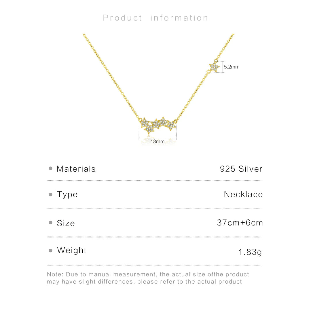 Triple Star Adjustable 925 Sterling Silver Necklace | Minimal Gold Star Jewelry