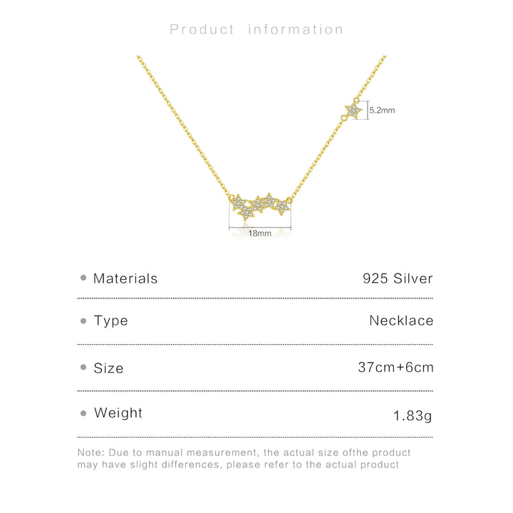 Triple Star Adjustable 925 Sterling Silver Necklace | Minimal Gold Star Jewelry