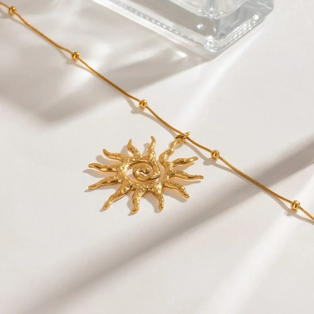 Golden Sun Swirl Pendant Necklace