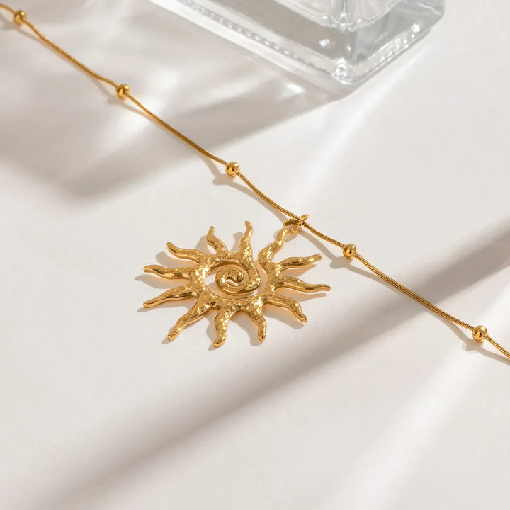 Golden Sun Swirl Pendant Necklace