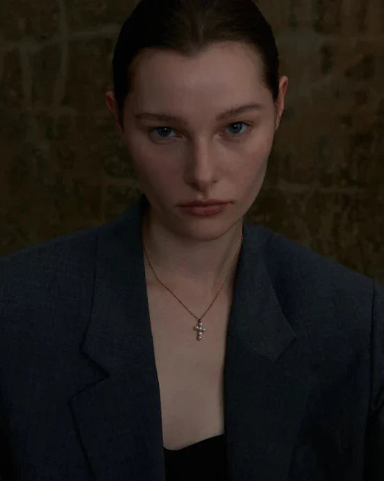 Pearl Cross Necklace (Gold Plated)