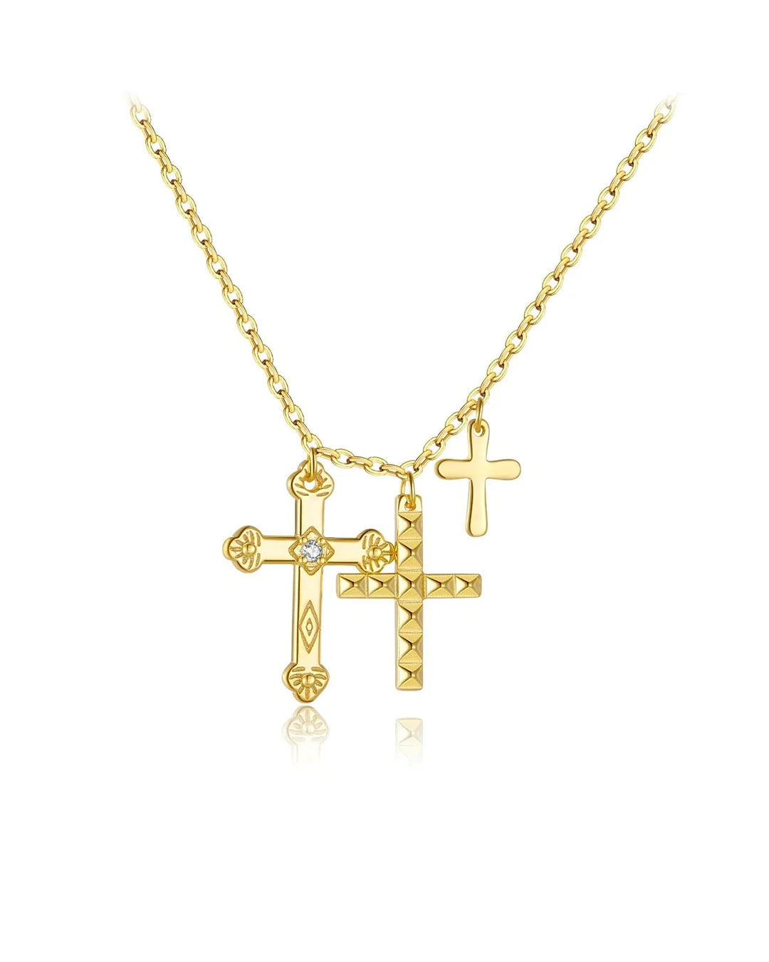 Necklace with Three Cross-Shaped Pendants (Gold Plated)