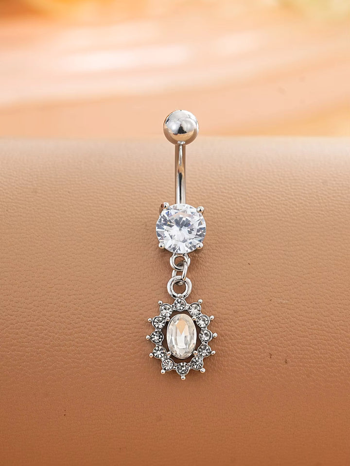 Oval Crystal Dangle Belly Button Ring