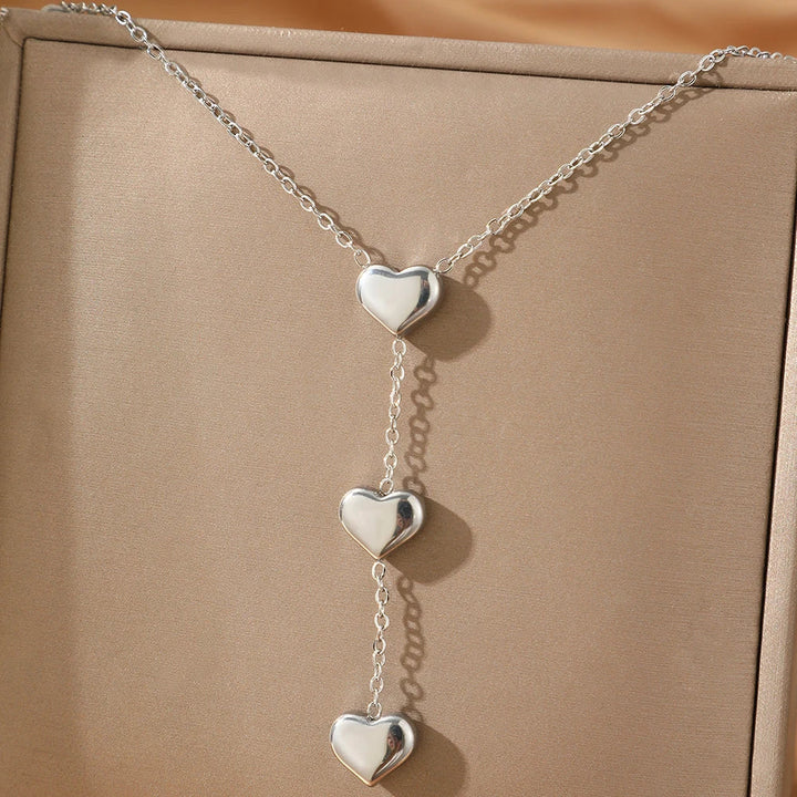 Triple Heart Tassel Necklace