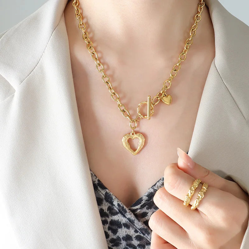Textured Heart Toggle Necklace