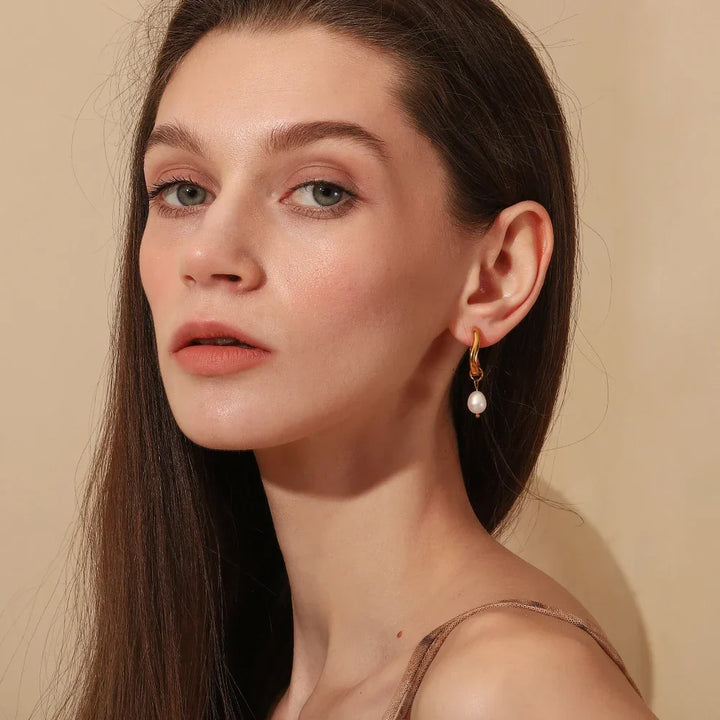 Pearl-Kissed Teardrop Hoop Earrings