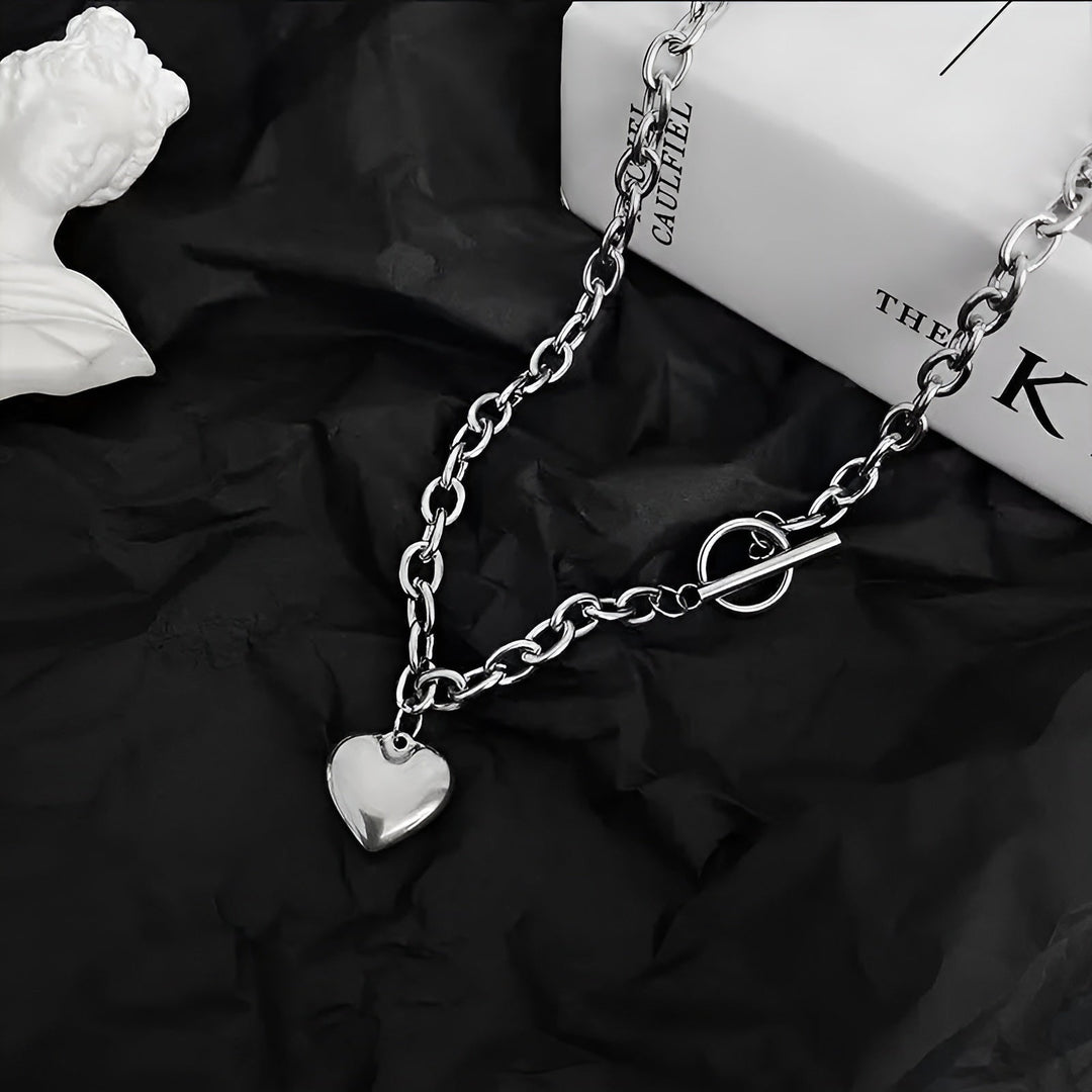 Sterling Silver Puffy Heart Toggle Necklace