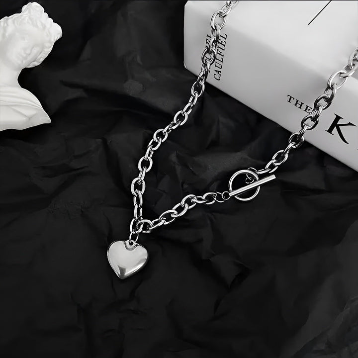 Sterling Silver Puffy Heart Toggle Necklace