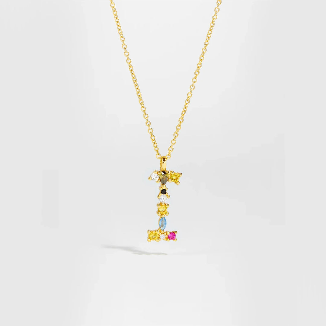 Colorful Crystal Initial Letter 925 Sterling Silver Necklace