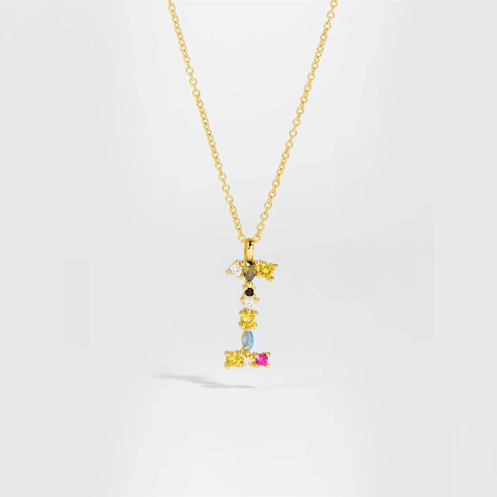 Colorful Crystal Initial Letter 925 Sterling Silver Necklace