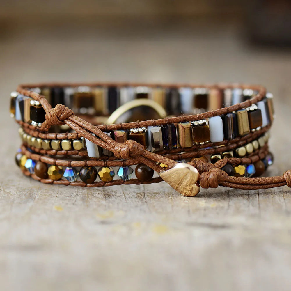 Tiger’s Eye Teardrop Charm Wrap Bracelet