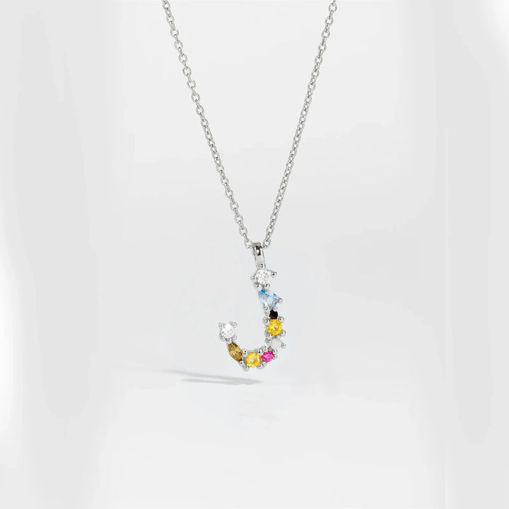 Colorful Crystal Initial Letter 925 Sterling Silver Necklace