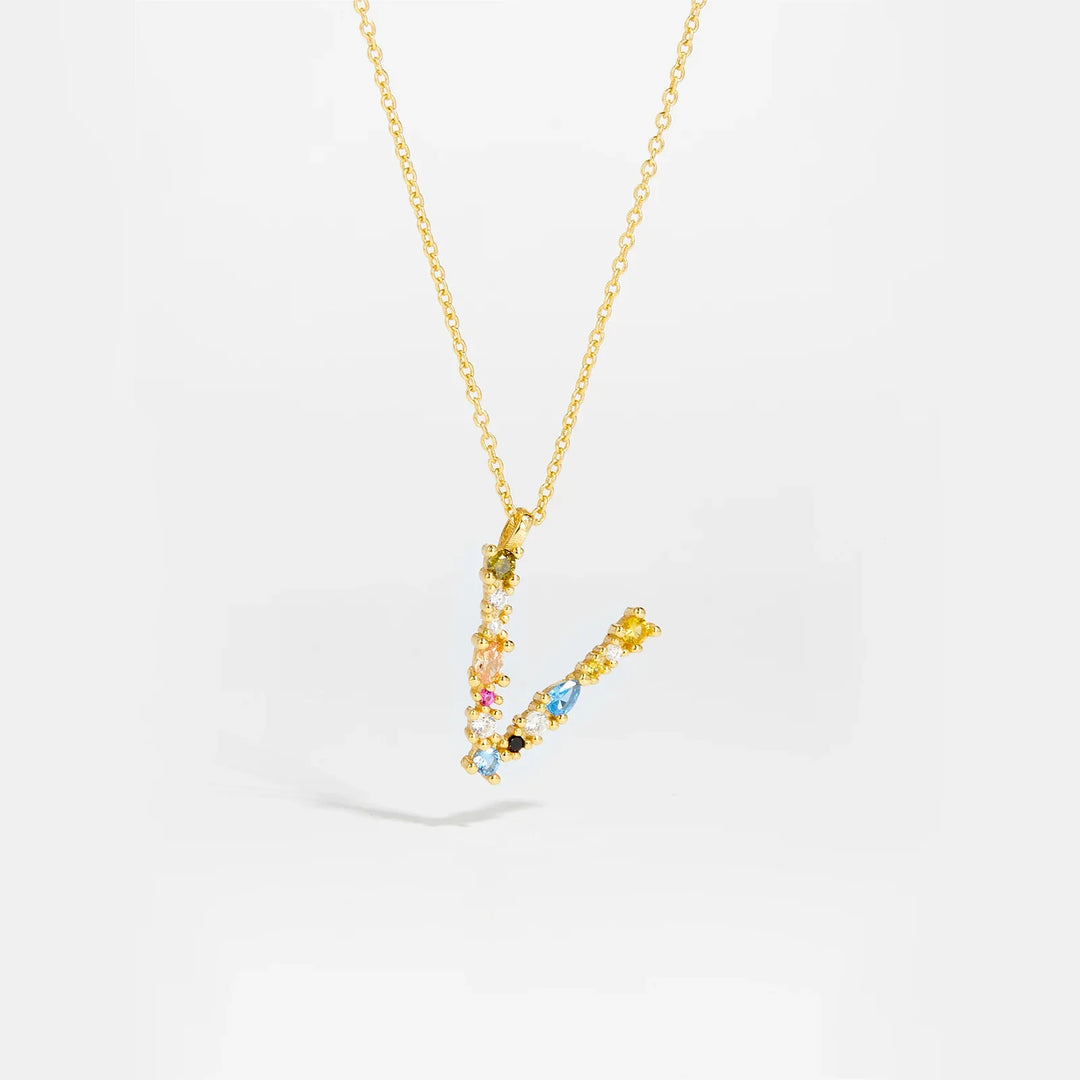 Colorful Crystal Initial Letter 925 Sterling Silver Necklace