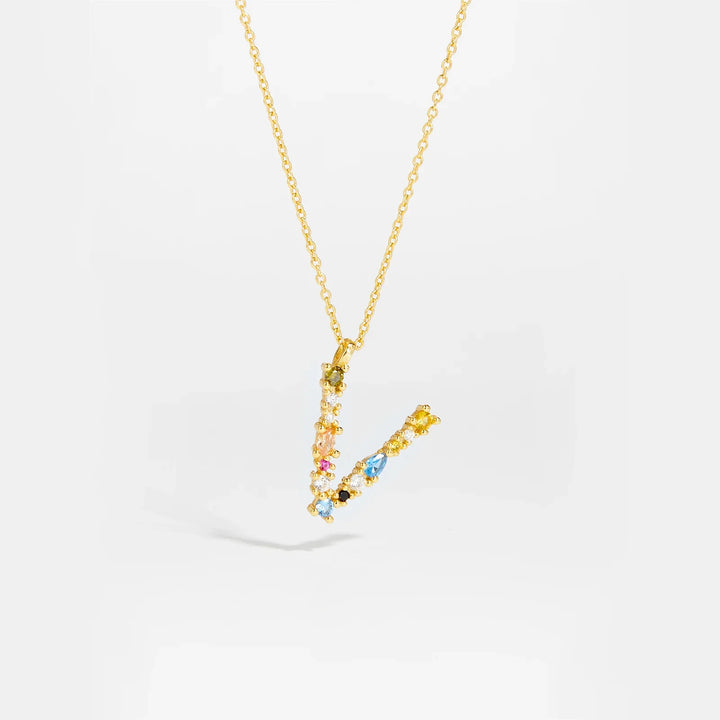 Colorful Crystal Initial Letter 925 Sterling Silver Necklace
