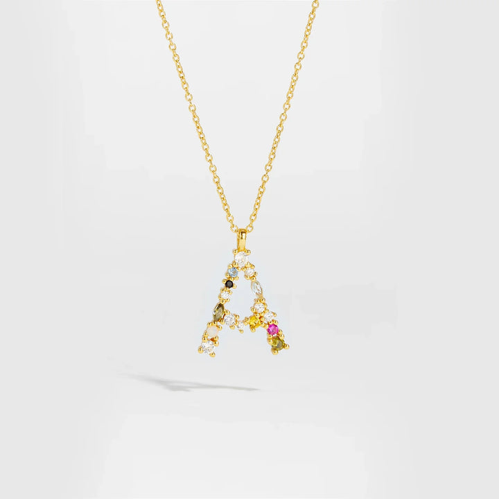 Colorful Crystal Initial Letter 925 Sterling Silver Necklace