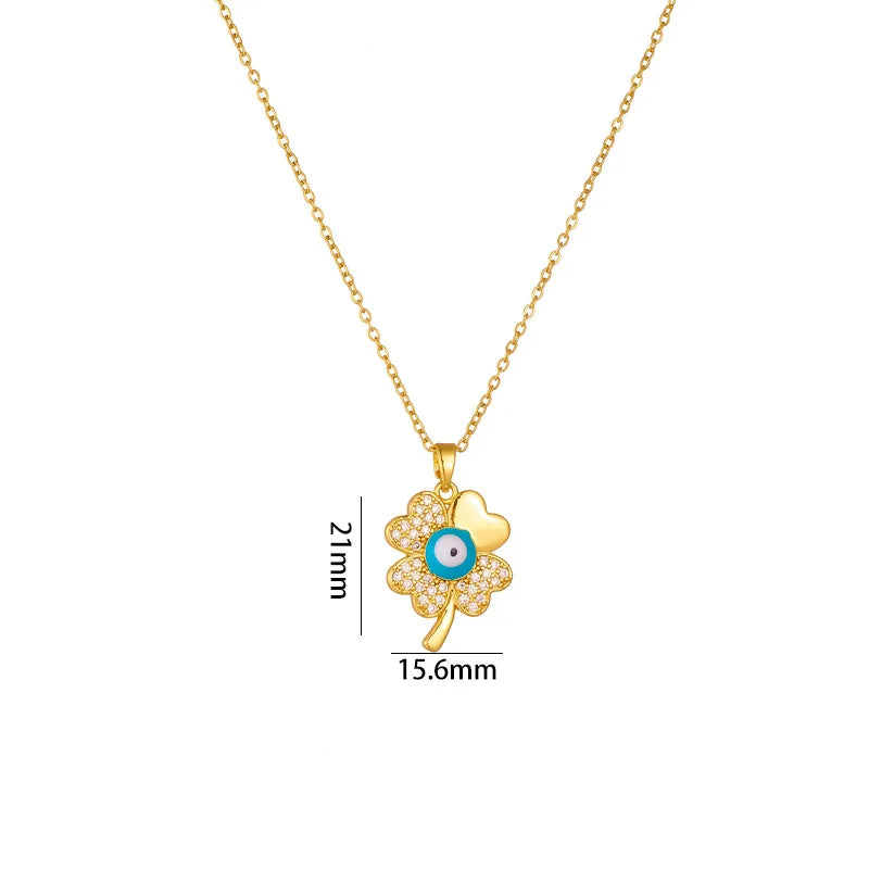Evil Eye Lucky Clover Necklace