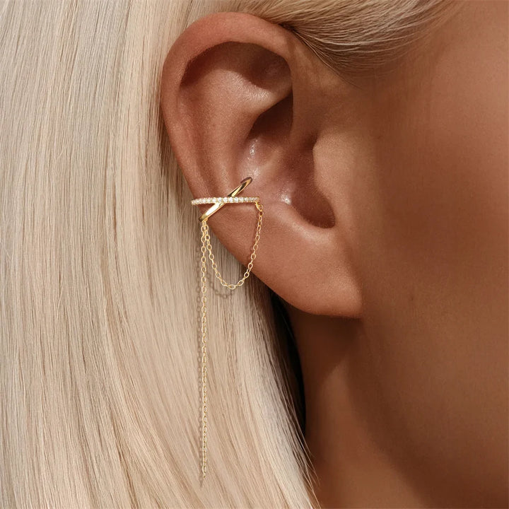 Long Sparkle Chain 925 Sterling Silver Ear Cuff