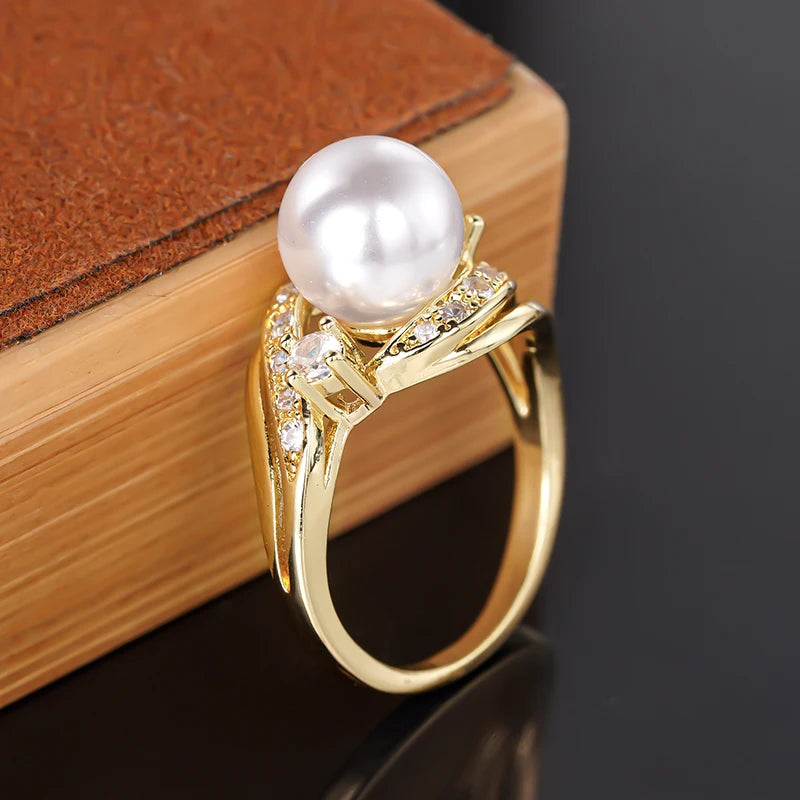 Delicate Pearl Crystal Ring