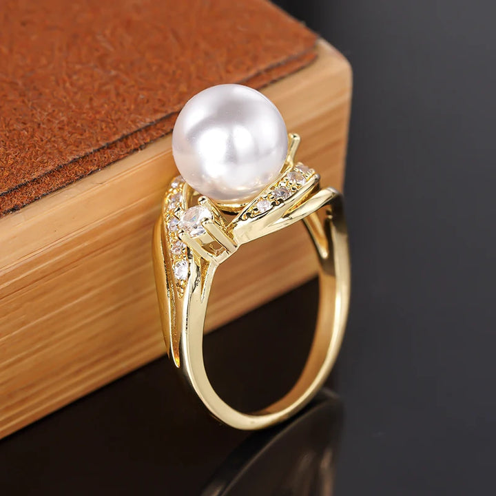 Delicate Pearl Crystal Ring