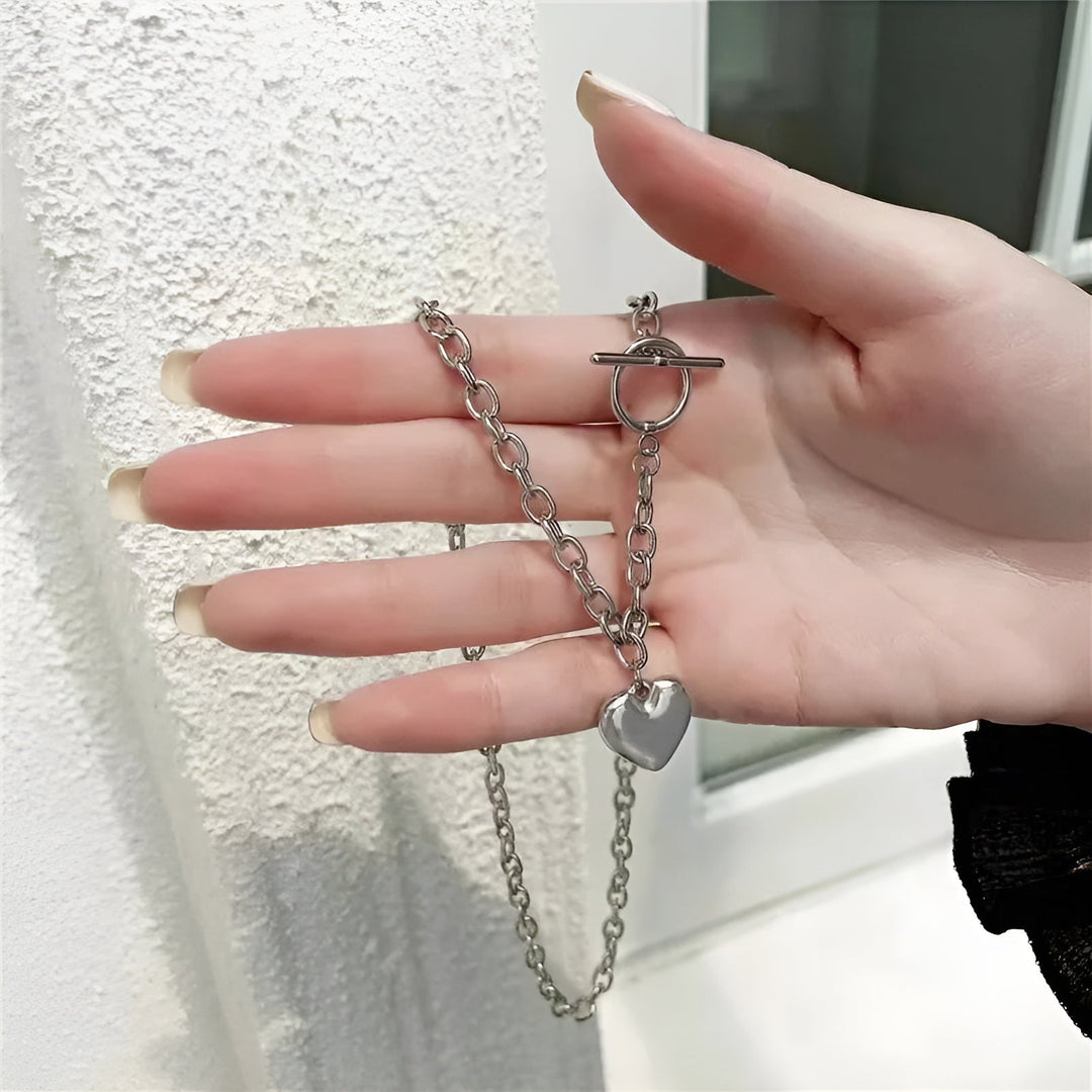 Sterling Silver Puffy Heart Toggle Necklace