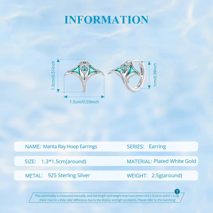 Manta Ray Hoop Earrings 925 Sterling Silver
