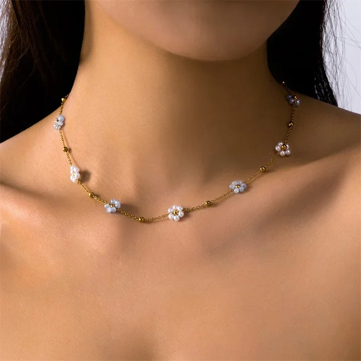Pearl Flower Charm Bracelet & Necklace