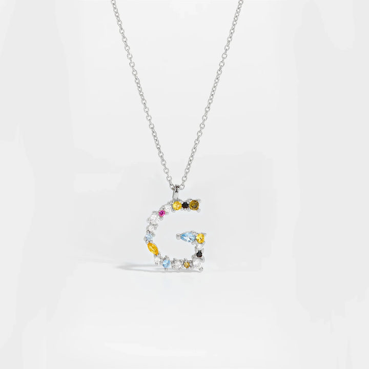 Colorful Crystal Initial Letter 925 Sterling Silver Necklace