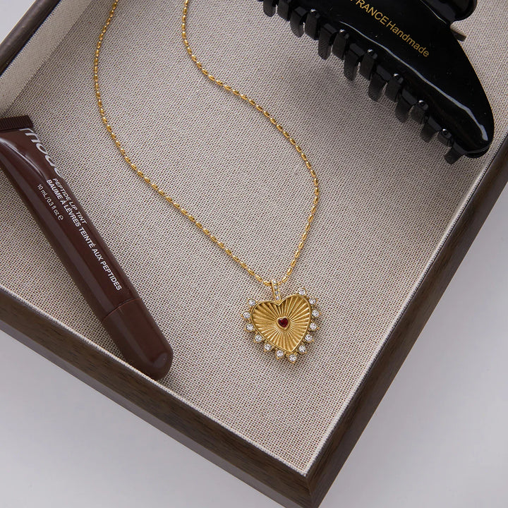 Radiant Sunburst Halo Heart Necklace