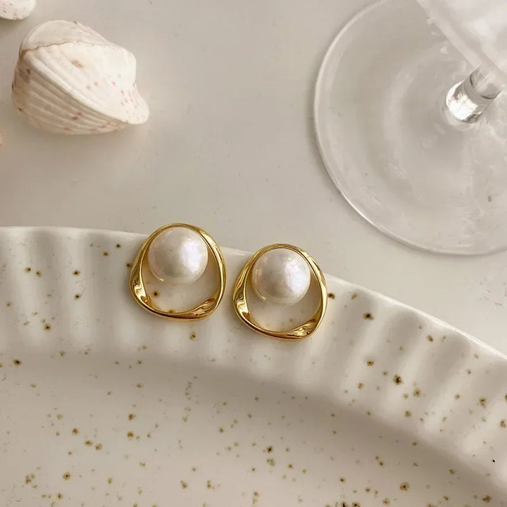 Novara Irregular Gold Pearl Studs