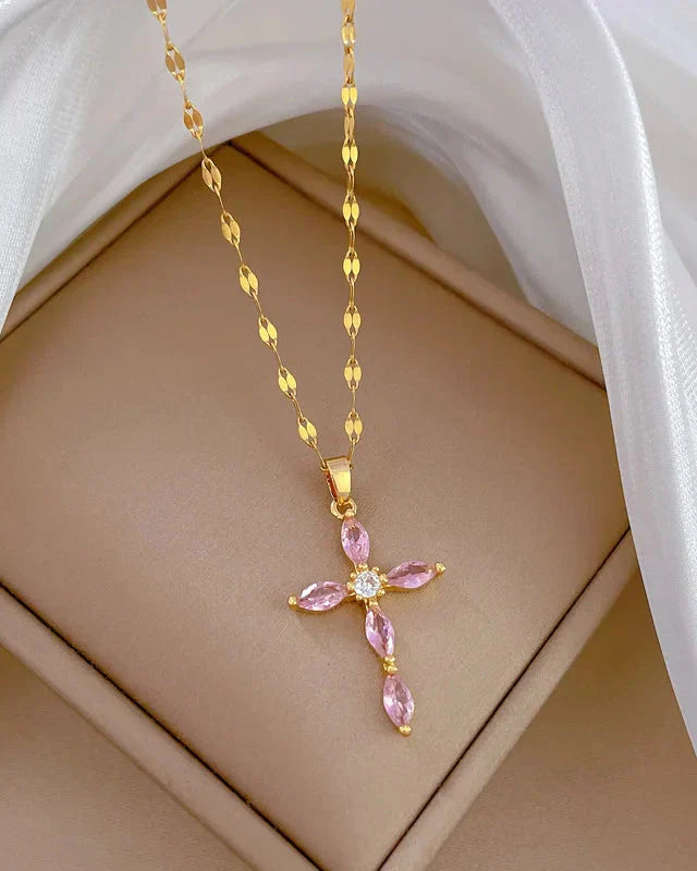 Cross Flower of Faith Necklace (Gold Plated)