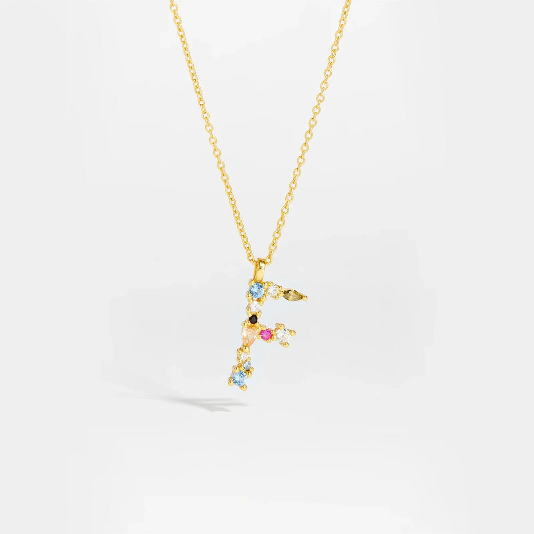 Colorful Crystal Initial Letter 925 Sterling Silver Necklace