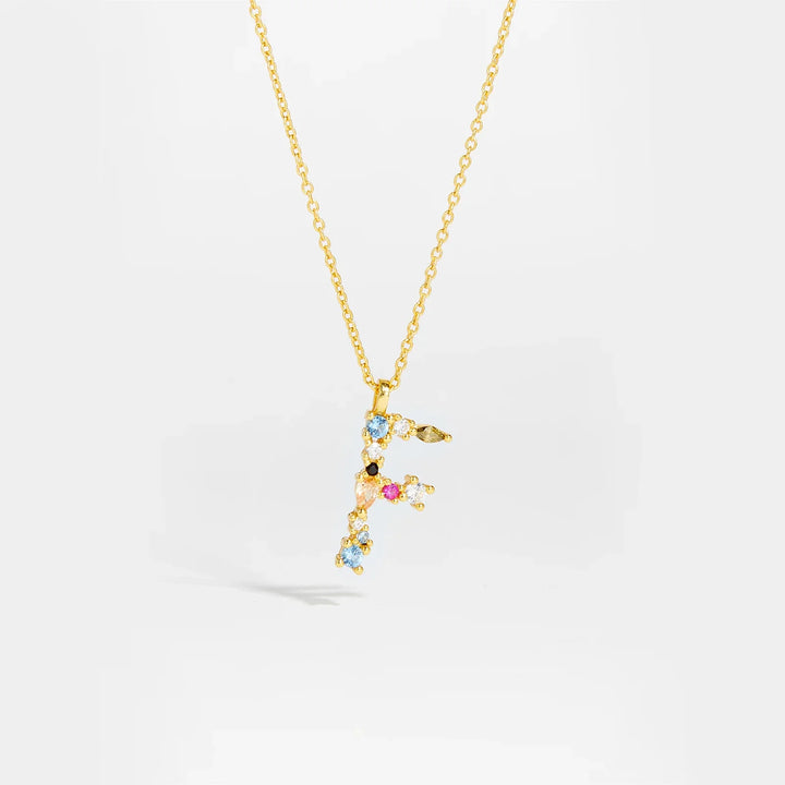 Colorful Crystal Initial Letter 925 Sterling Silver Necklace