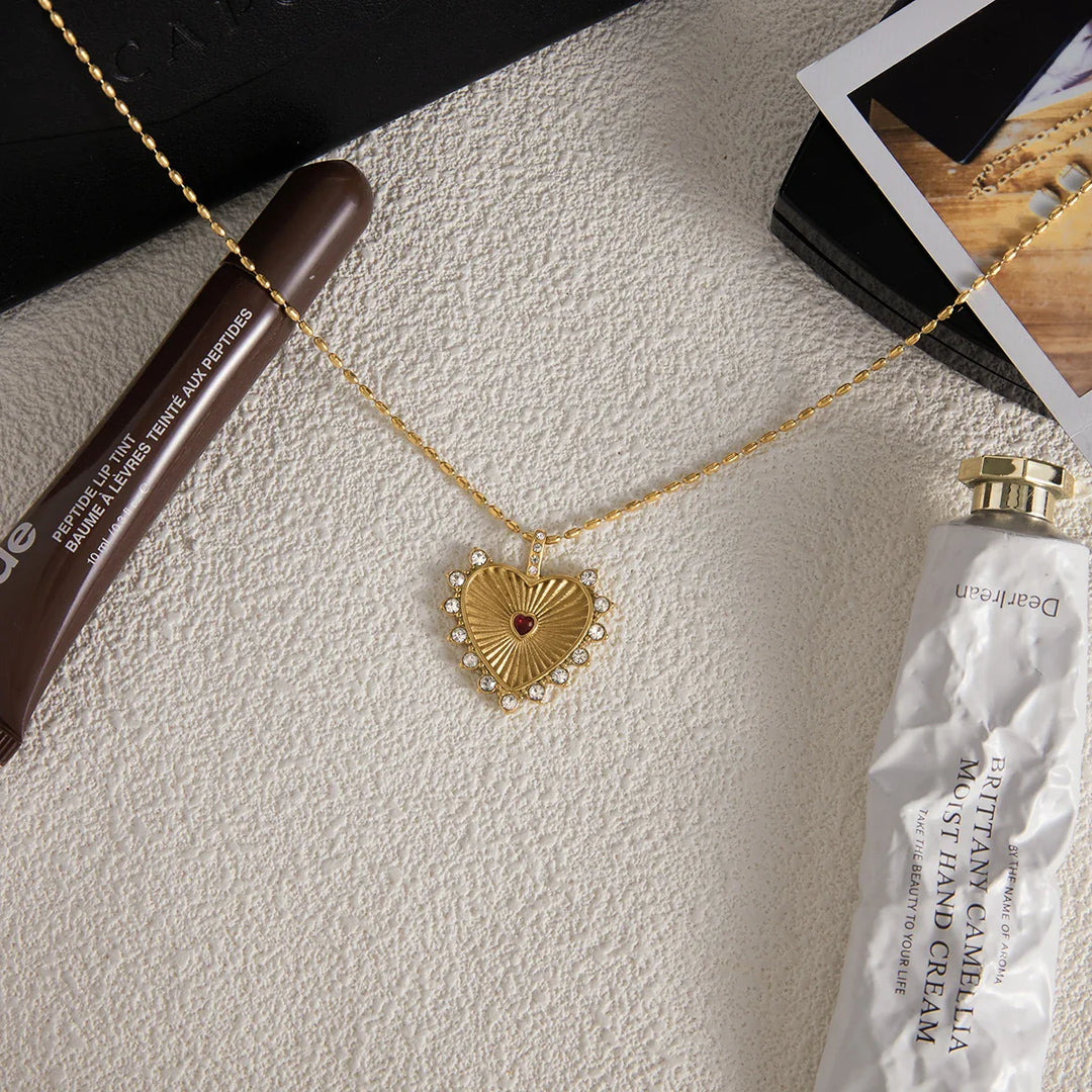 Radiant Sunburst Halo Heart Necklace