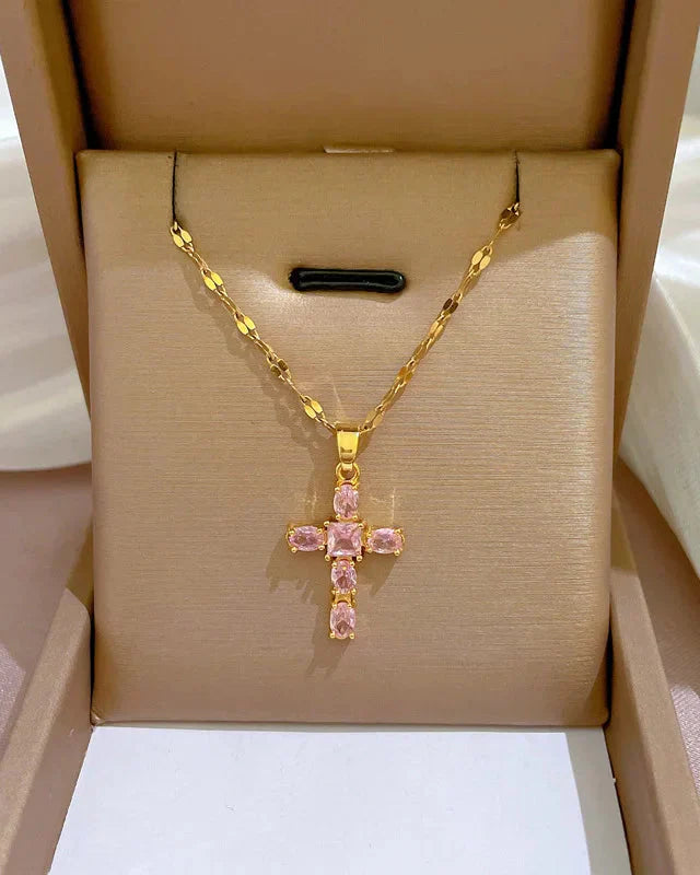 Cross Necklace with Reflected Light Chain (Gold Plated)