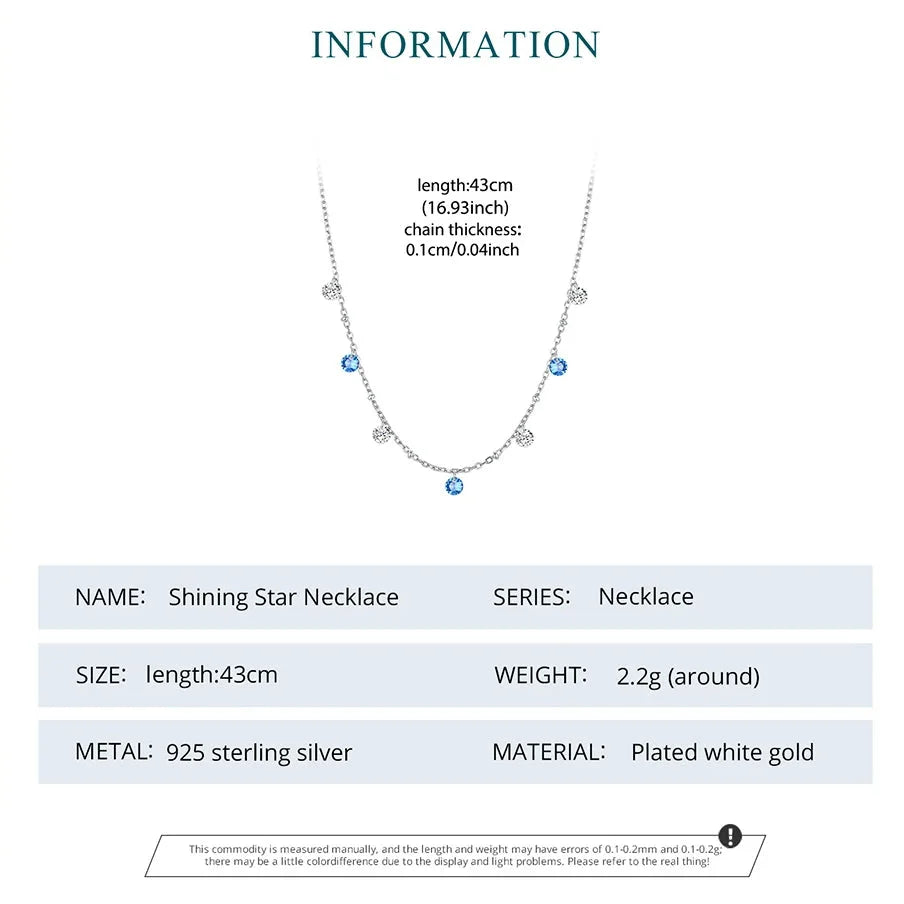 Shining Silver Blue & White CZ Star Necklace – 925 Sterling Silver
