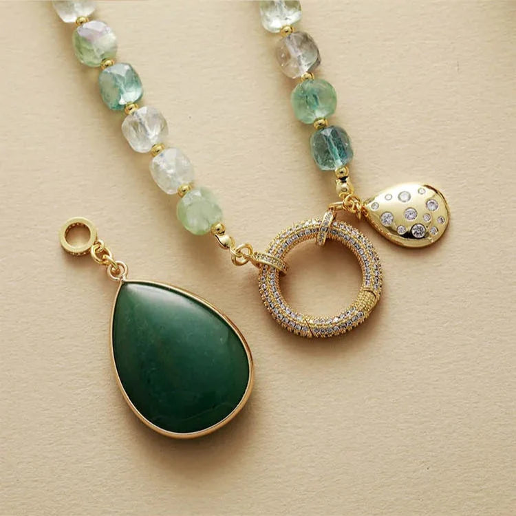 Green Quartz & Agate Pavé Statement Necklace