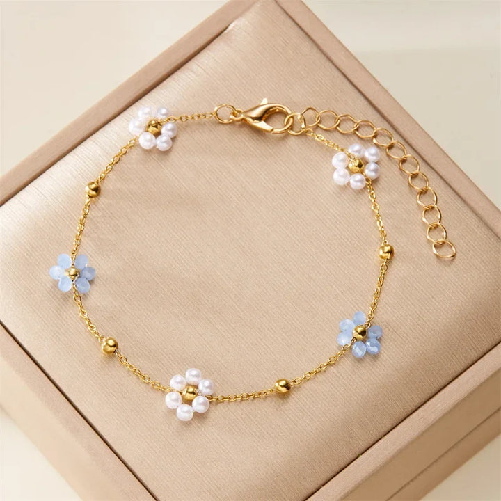 Pearl Flower Charm Bracelet & Necklace