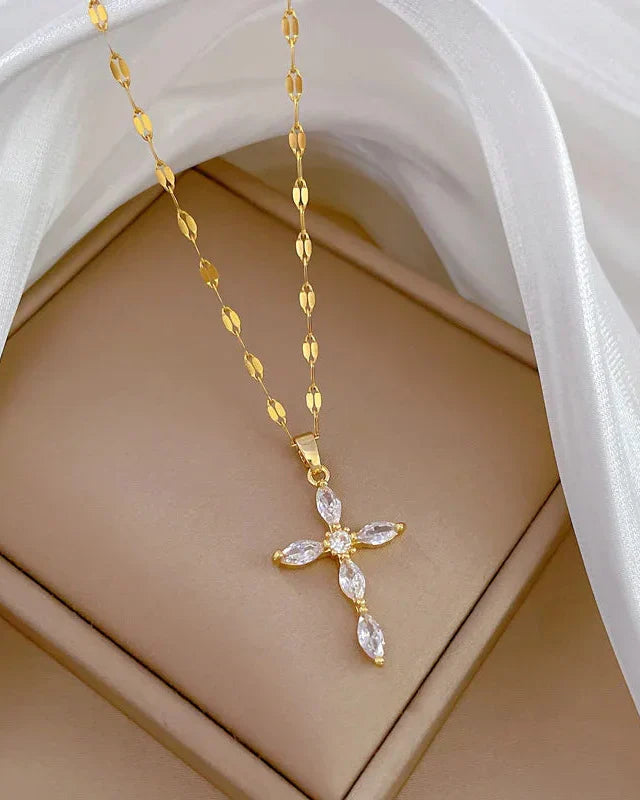 Cross Flower of Faith Necklace (Gold Plated)