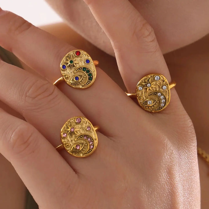Celestial Starlight Talisman Ring - 18k Gold